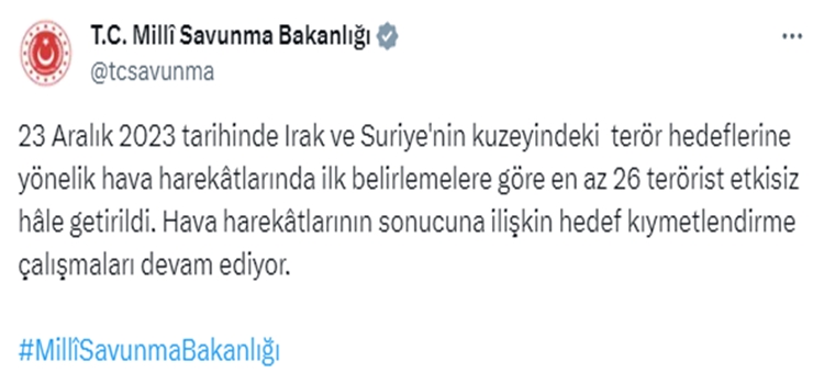 12 Şehidimizin Kanı Yerde Kalmadı! Irak ve Suriye'de 26 Terörist Etkisiz Hale Getirildi