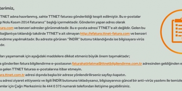 TTNET'ten sahte fatura uyarısı!