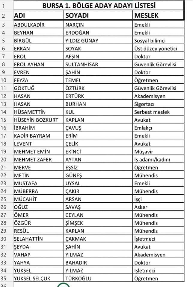 İYİ Parti Bursa milletvekili aday adaylarının tam listesi açıklandı