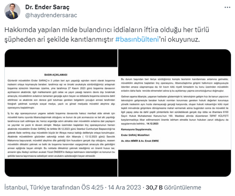 Ender Saraç Cinsel İstismar İddialarını Bir Kez Daha Yalanladı