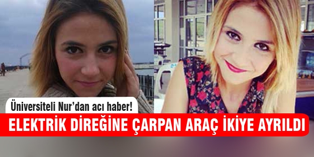 Elektrik direğine çarpan araba ikiye ayrıldı