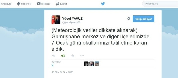 - Gümüşhane’de Tüm Okullar Bir Günlüğüne Tatil Edildi