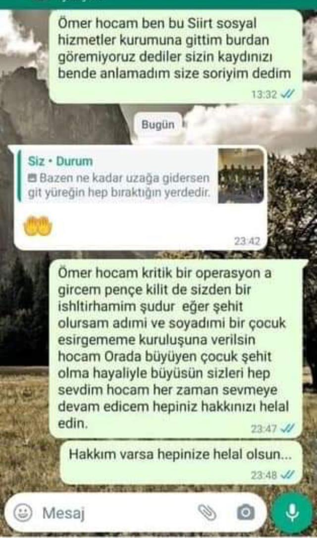 Pençe-Kilit Operasyonu'nda şehit düşen Piyade Uzman Çavuş Enes Özgül'ün vasiyeti yürek parçaladı