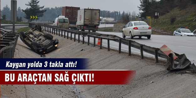 Bursa'da kaygan yolda 3 takla attı! Hava yastığı hayatını kurtardı!
