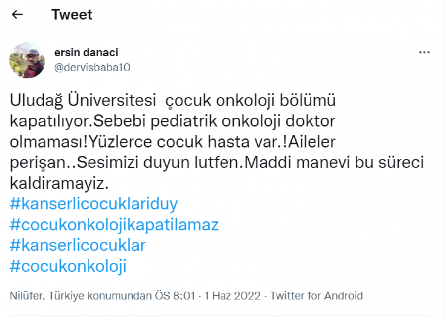 Bursa Uludağ Üniversitesi çocuk onkoloji bölümü kapatılıyor!