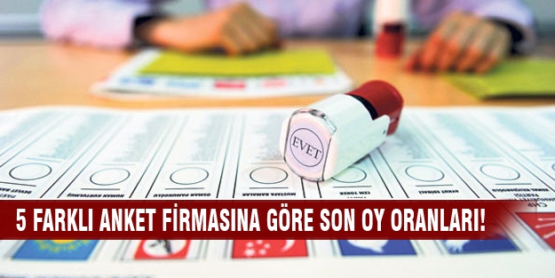 5 farklı anket firmasına göre son oy oranları!