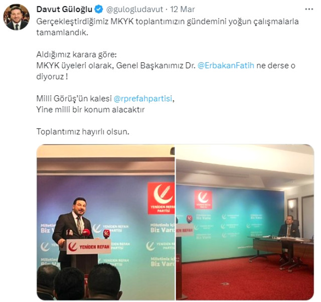 Davut Güloğlu partisinin toplantısından paylaştı: Fatih Erbakan ne derse o