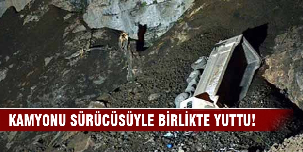 Heyelan, kamyonu uçurumdan yuvarladı!