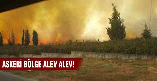 Askeri alan içindeki ormanlık alanda yangın