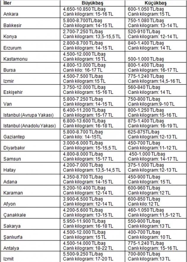 İşte illere göre kurbanlık fiyatları...