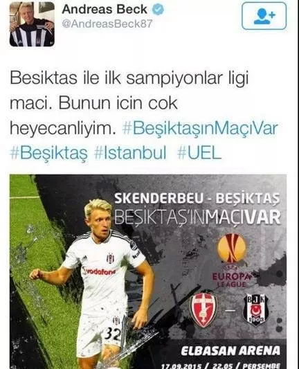 Beşiktaş'ın sağ 'Beck'i Şampiyonlar Ligi'nde!