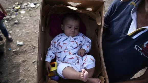 Bebeğini kutuda taşımak zorunda kaldı