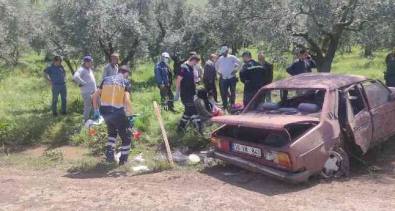 Bursa'da otomobil zeytinliğe daldı