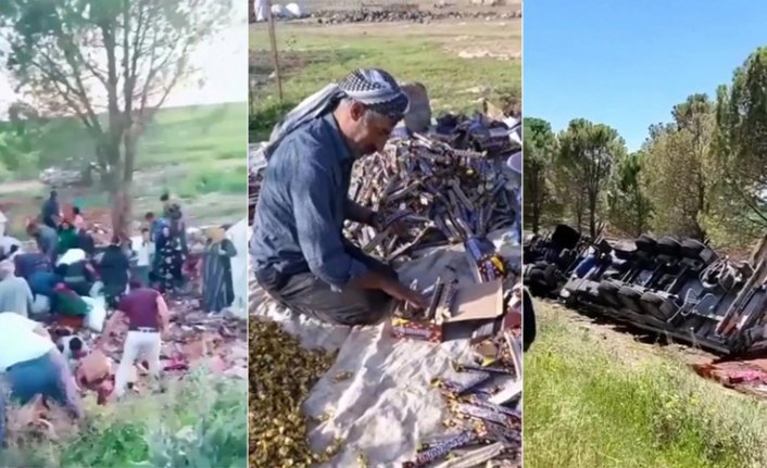 Bayram şekeri taşıyan tır devrildi! Yardım etmek yerine dağılan çikolataları topladılar