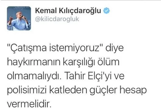 Kılıçdaroğlu Tahir Elçi için tweet attı