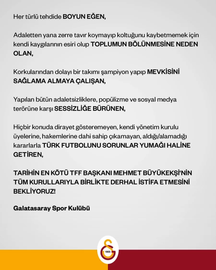 Galatasaray Mehmet Büyükekşi'yi İstifaya Çağırdı