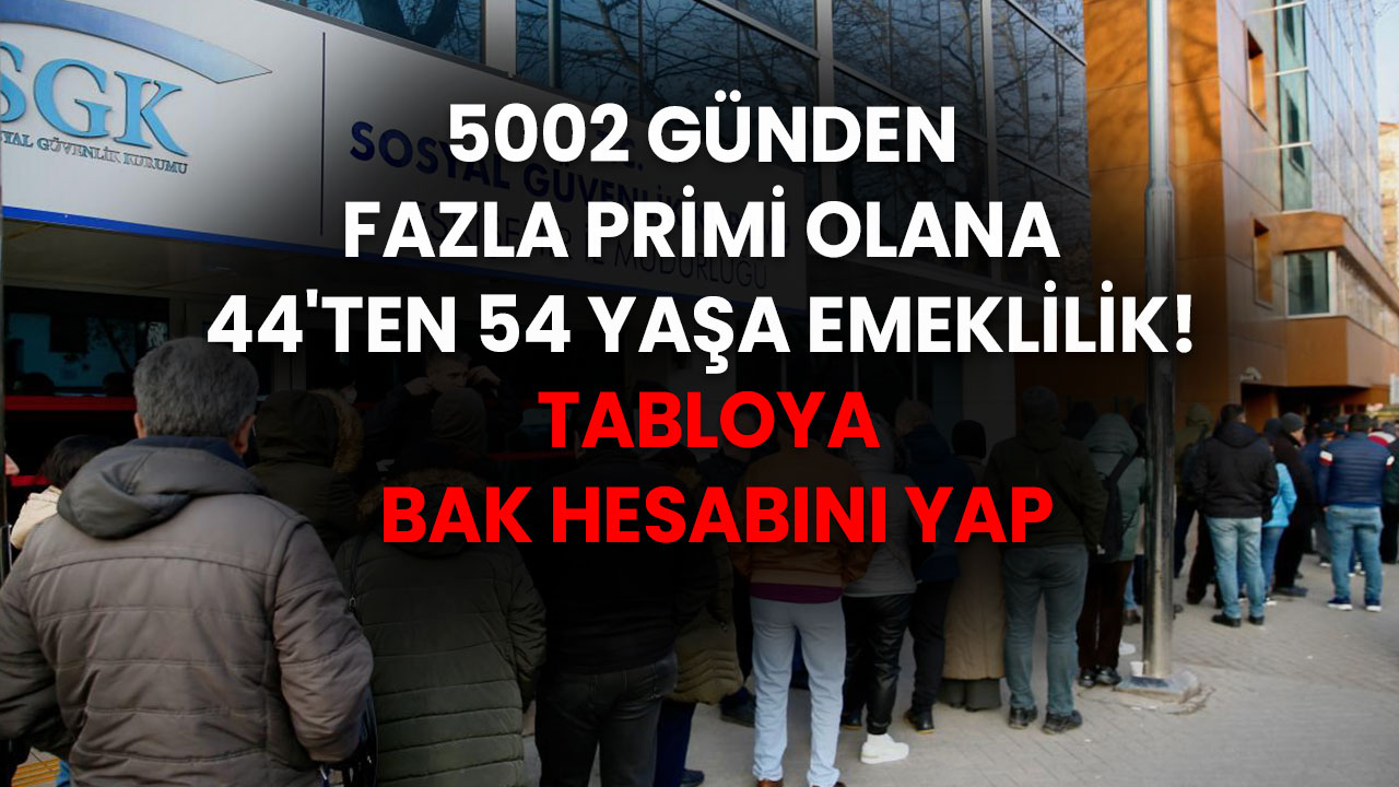 5002 günden fazla primi olana 44'ten 54 yaşa emeklilik! Tabloya bak hesabını yap