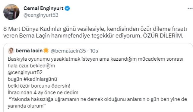 Berna Laçin "Belki borcunu ödersin" dedi, Cemal Enginyurt özür diledi