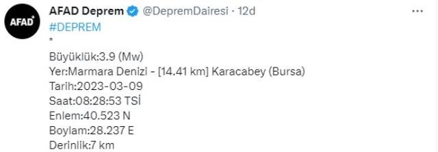 Marmara Denizi'nde deprem! Bursa'da hissedildi