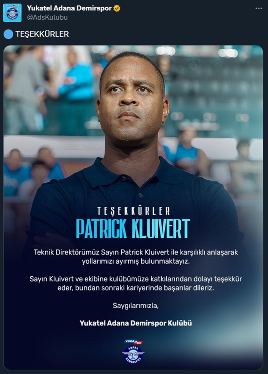 Patrick Kluivert Adana Demirspor'dan Ayrıldı