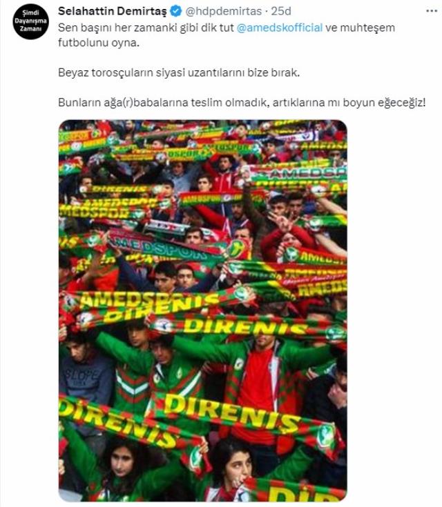 Demirtaş'tan, Bursaspor-Amedspor maçında çıkan olaylara ilişkin paylaşım!