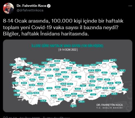 İllere göre haftalık vaka haritası açıklandı!