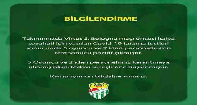 Frutti Extra Bursaspor'da 7 ismin Covid-19 testi pozitif çıktı