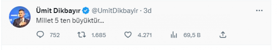 İYİ Partili Dikbayır önce paylaştı sonra sildi! 'Millet 5'ten büyüktür!'