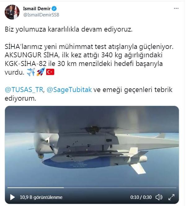 Aksungur SİHA, ilk kez attığı KGK-SİHA-82 ile hedefi başarıyla vurdu