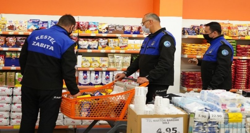 Bursa Kestel zabıtasından marketlere fiyat ve etiket denetimi