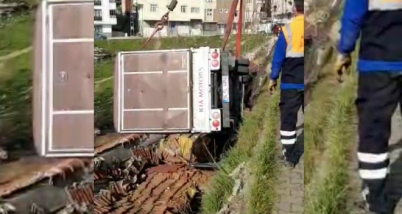 Babasından izinsiz kamyoneti aldı, gecekondunun çatısına uçtu