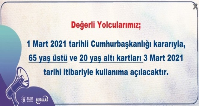 BURULAŞ'tan, 65 yaş üstü ve 20 yaş altı açıklaması