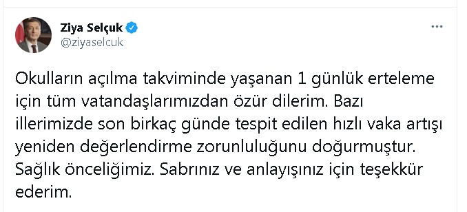 Bakan Selçuk'tan yüz yüze eğitim açıklaması! "Erteleme için tüm vatandaşlarımızdan özür dilerim"