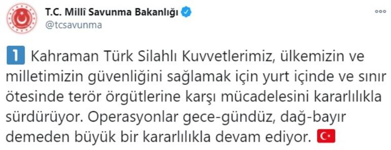 MSB'den flaş açıklama! 43 operasyonda 226 terörist etkisiz hale getirildi