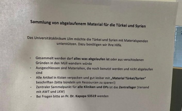 Almanya'da bir hastaneden tepki çeken duyuru: 'Tarihi geçmiş ürünleri depremzedelere gönderin'