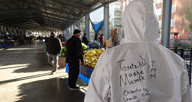 Böyle tedbir görülmedi, tulumla pazara girdi!