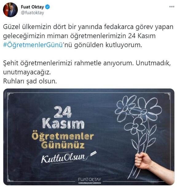 Cumhurbaşkanı Yardımcısı Oktay'dan Öğretmenler Günü mesajı