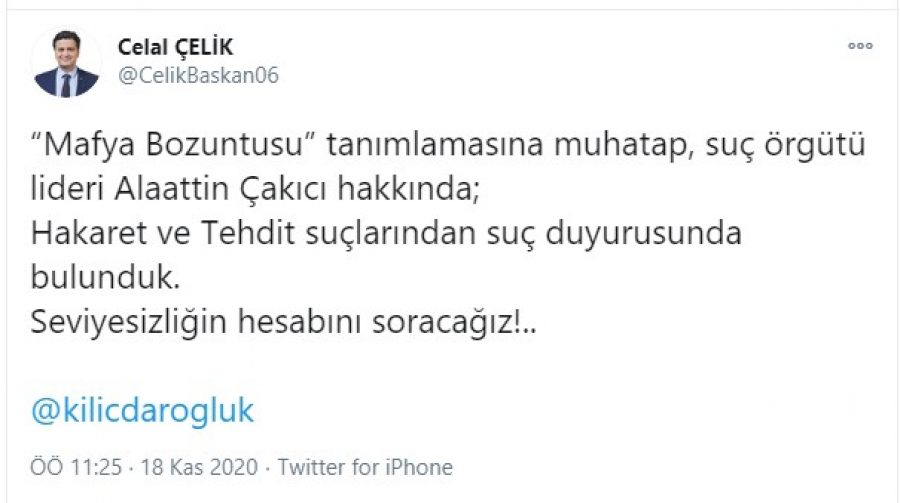 Kılıçdaroğlu'ndan Çakıcı'ya suç duyurusu!