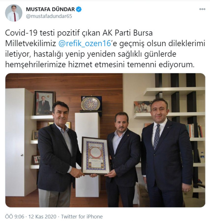 Bursa Milletvekili Refik Özen'in testi pozitif çıktı