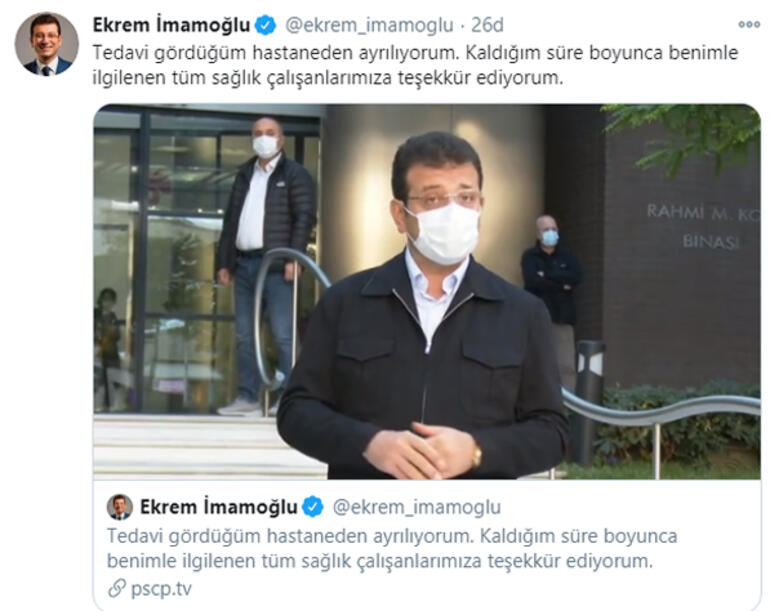 Koronavirüs tedavisi gören Ekrem İmamoğlu taburcu oldu!