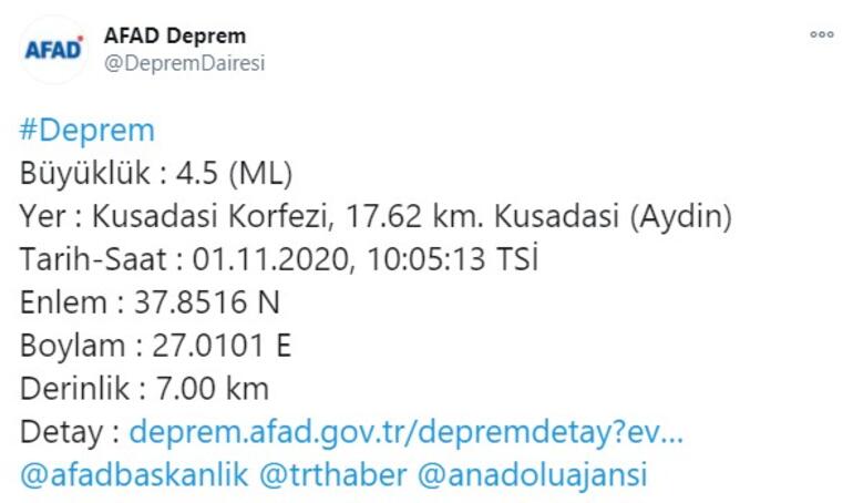 Aydın Kuşadası Körfezinde deprem! İzmir’de de hissedildi