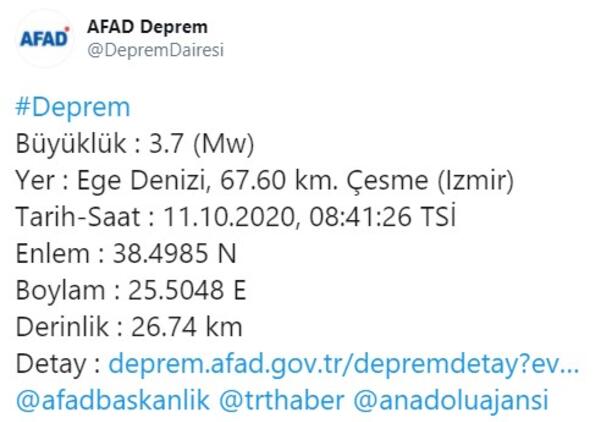 Çeşme açıklarında korkutan deprem