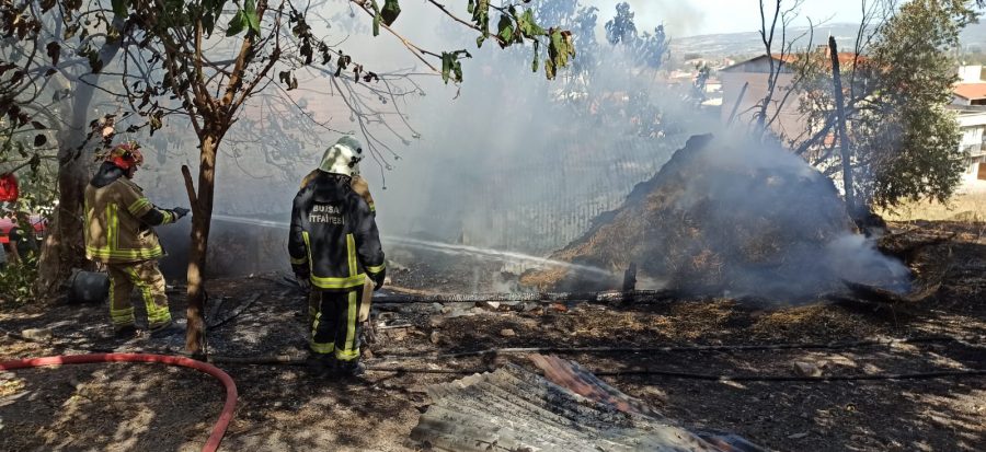 Bursa'da alevlerin sardığı samanlıktaki inek kurtarıldı