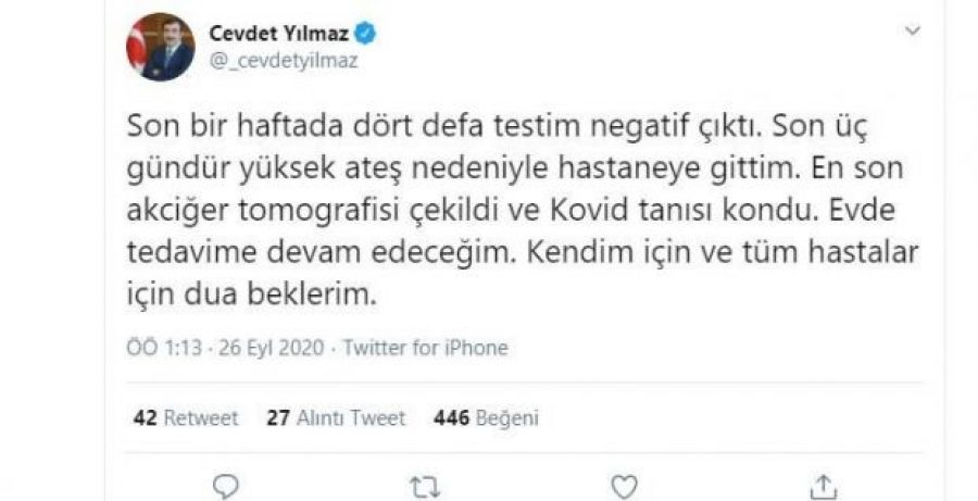 Cevdet Yılmaz koronavirüse yakalandı