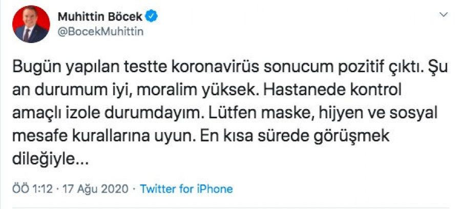 Muhittin Böcek koronavirüse yakalandı