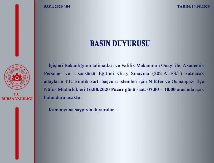 Bursa'da nüfus müdürlükleri pazar sabahı da açık olacak!