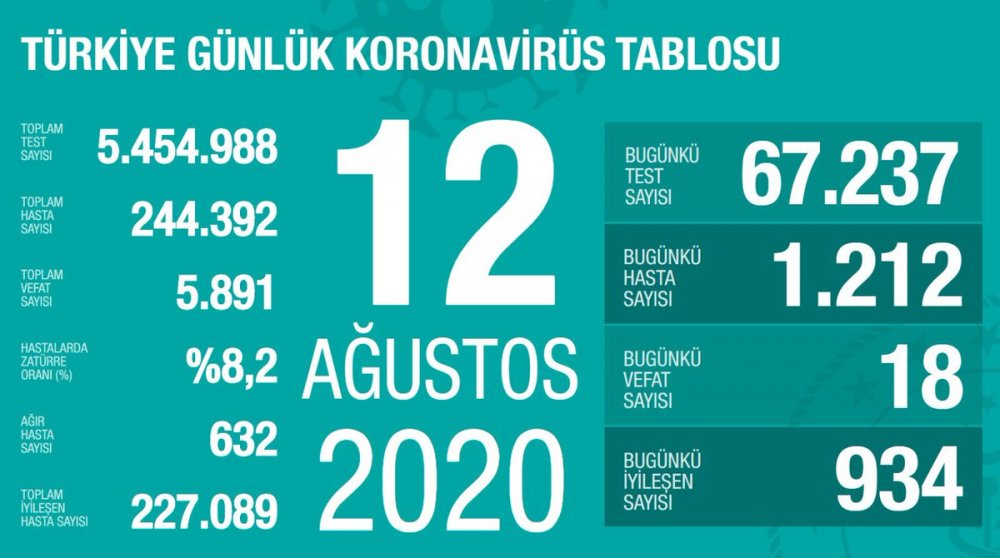 Türkiye'de son 24 saatte 1212 yeni vaka!