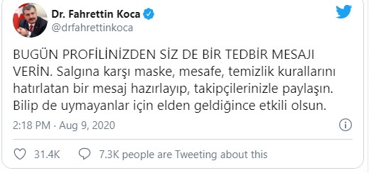 Sağlık Bakanı Koca'dan sosyal medya paylaşımı çağrısı