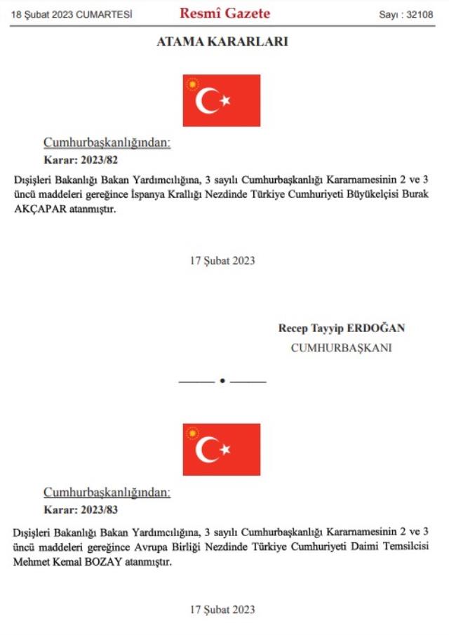 Cumhurbaşkanı Erdoğan'ın imzasıyla üst düzey atamalar Resmi Gazete'de yayımlandı