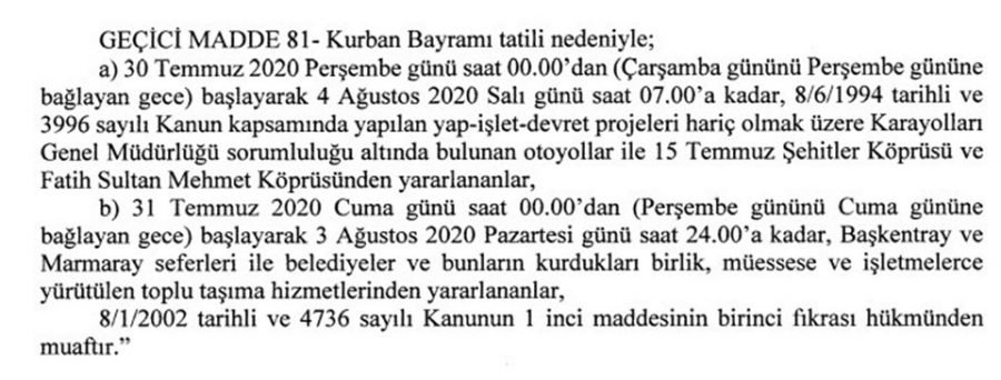 Kurban Bayramı'nda köprü ve otoyollar ücretsiz